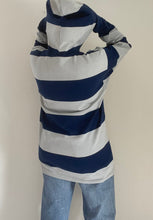 80's Navy and Grey Striped Hoodie