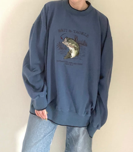 90's Blue Graphic Crew Pullover