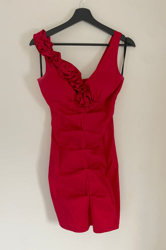 90's Red Ruched Mini Dress