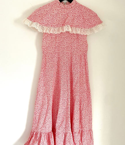 70's Red Floral Prairie Dress