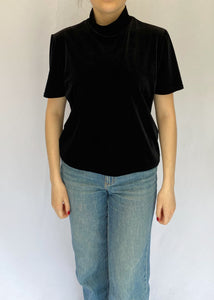 90's Black Velvet Mock Neck Tee