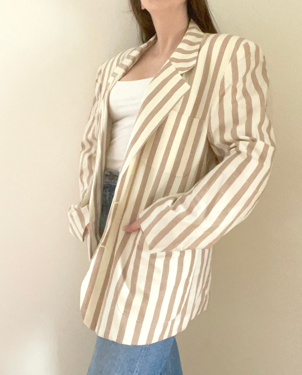 80's Beige and White Striped Blazer