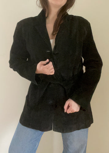 90's Black Suede Midi Trench