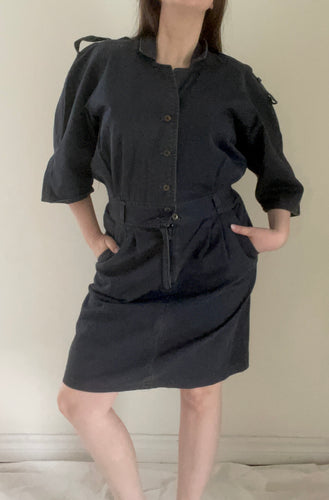 80's Navy Denim Collared Dress