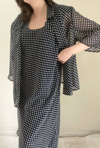 90's Navy Polka Dot Dress Set