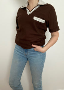 Brown 70's Mesh Collared Tee