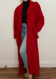 1970's Cherry Red Jimmy Hourihan Wool Trench
