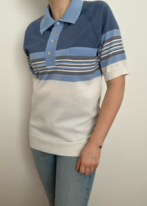 1970's Blue and White Striped Collared Tee