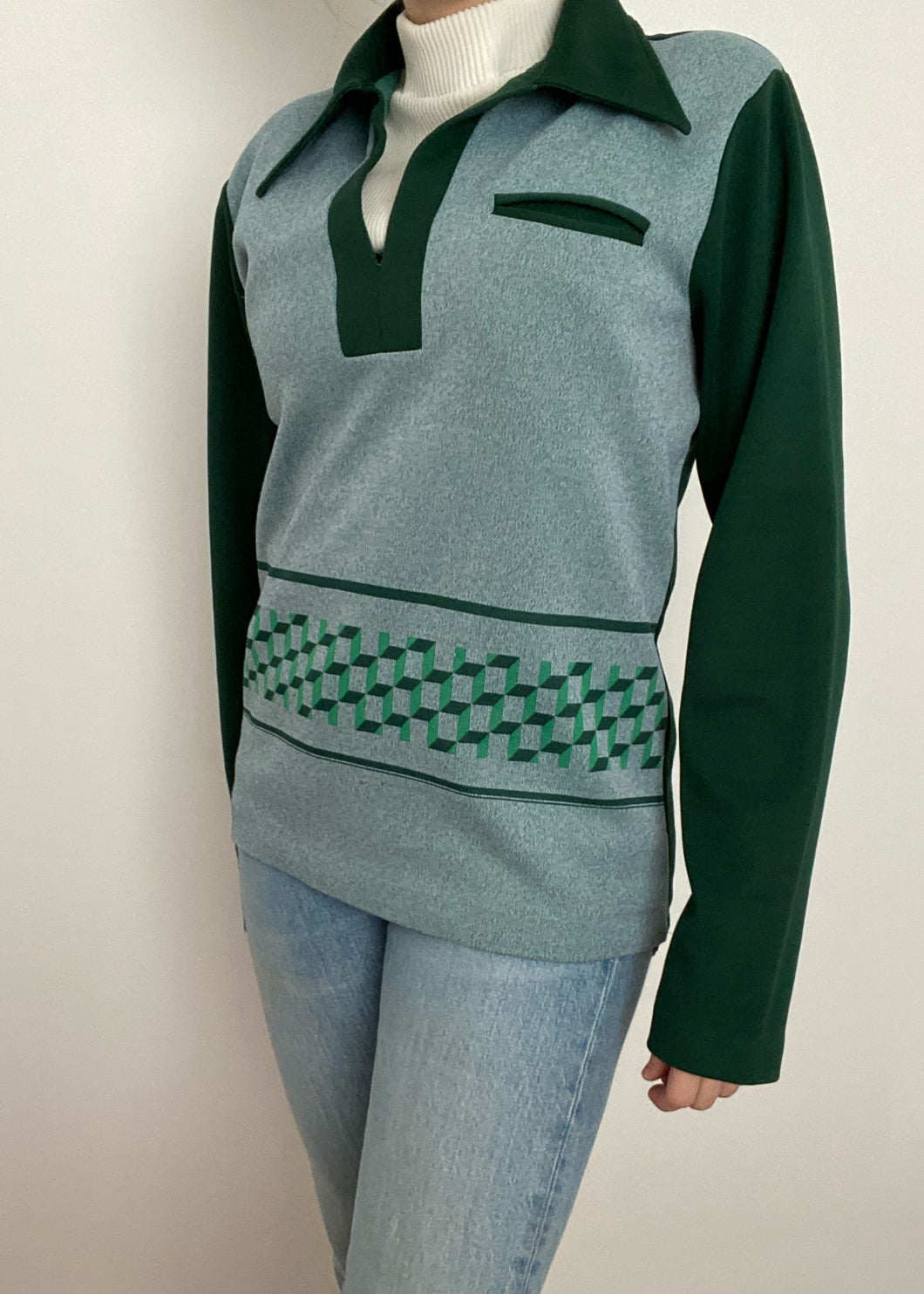 1970's Long Sleeve Green Collared Shirt