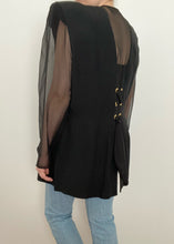 Black Sheer Sleeve Button Up Blouse