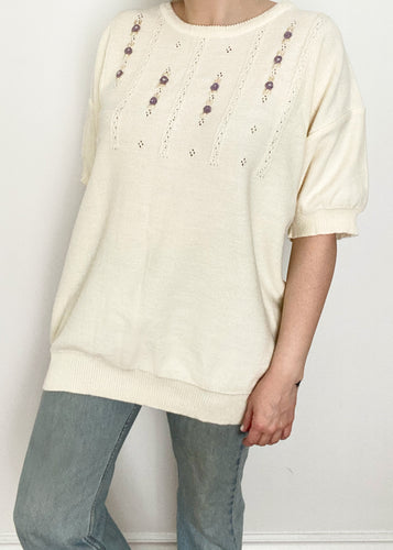 Short Sleeve Floral Knit Blouse