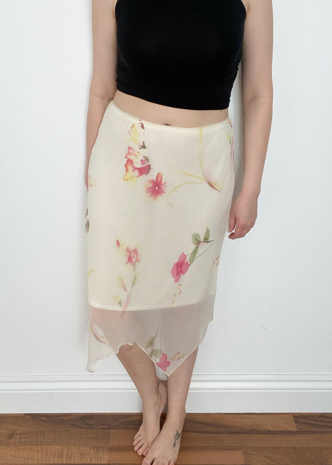 90's Sheer Floral Slip Skirt