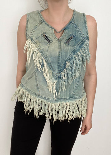Deadstock 80's Light Wash Fringe Denim Vest