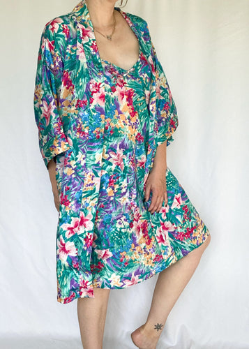 Colourful 80's Floral Nightgown Set