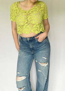 90's Green Lace Crop Top