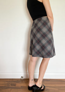 90's Grey and Pink Plaid Wool Blend Skirt