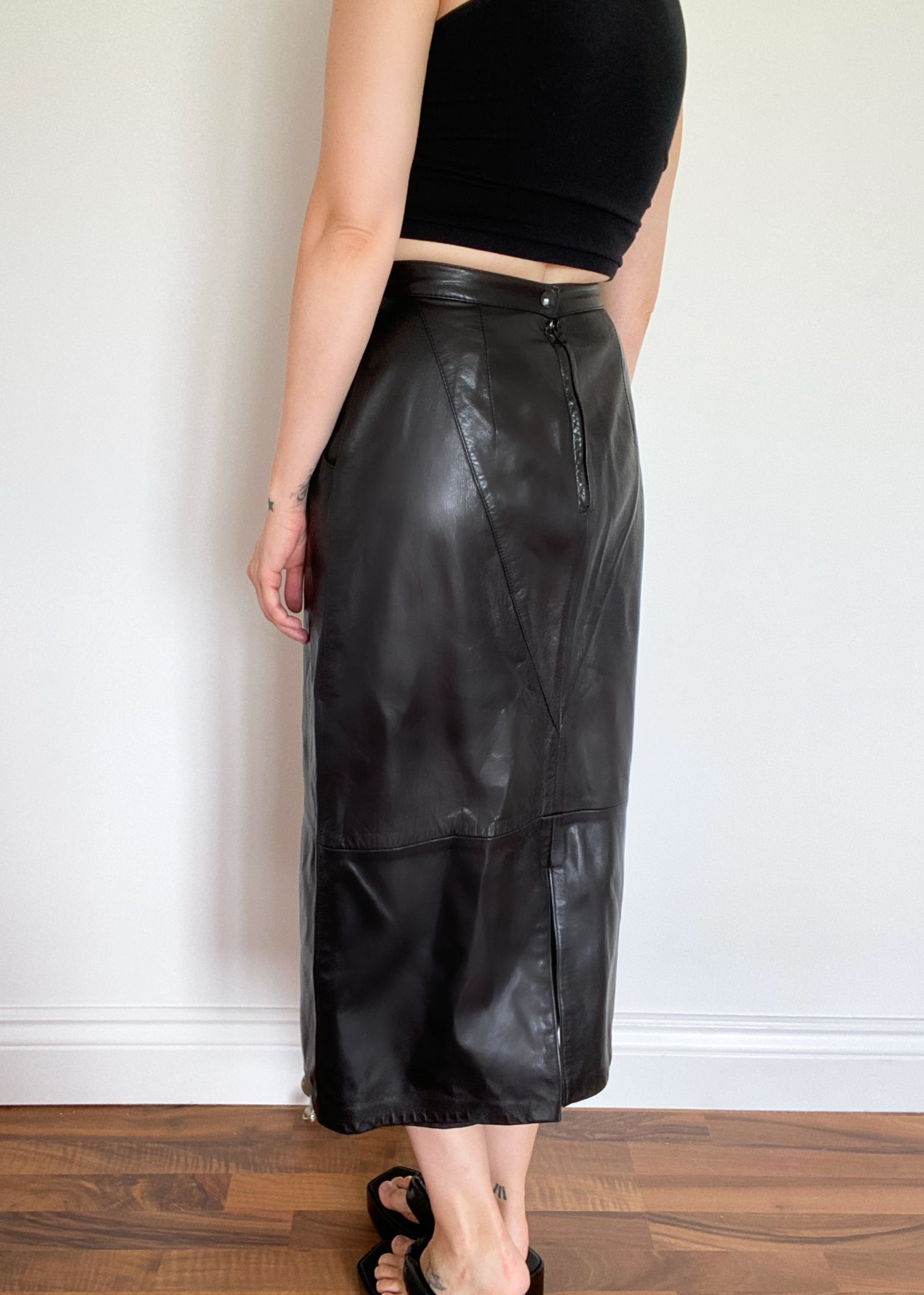 80's Black Maxi Leather Skirt – StylEthics - Main Image