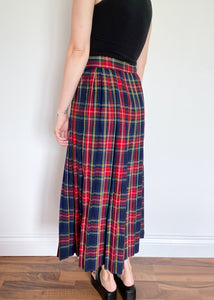 80's Tartan Full Length Pleated Skirt