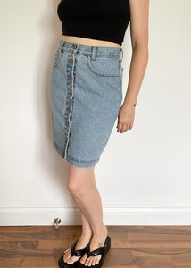 90's Button Front High Waist Denim Skirt