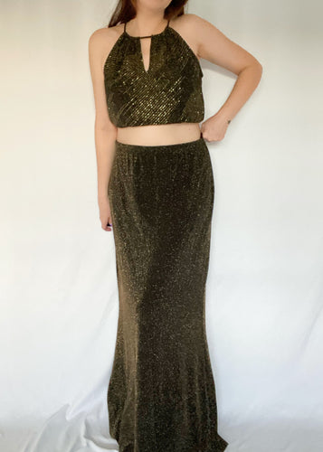 90's Glittery Gold Skirt Set