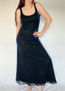 90's Metallic Blue Maxi Dress