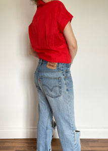 Red 80's Short Sleeve Blouse