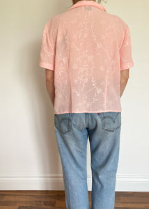 90's Pink Floral Embossed Blouse
