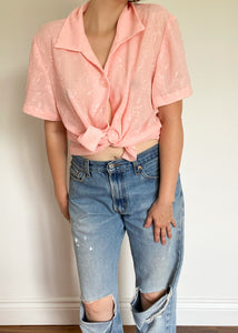 90's Pink Floral Embossed Blouse