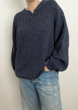Blue Cotton Knit Henley Pullover