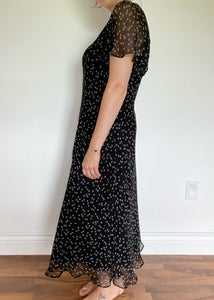 90's Black and White Floral Dress