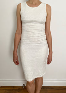 90's White Floral Embossed Bodycon Dress