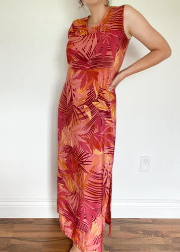 90's Tropical Floral Pattern Sleeveless Dress