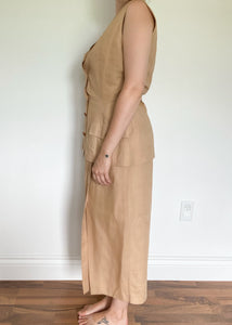 90's Tan Sleeveless Linen Dress