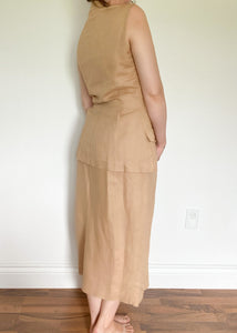 90's Tan Sleeveless Linen Dress