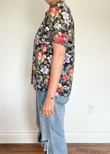 80's Floral Collared Button-Up Tee