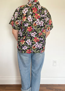 80's Floral Collared Button-Up Tee