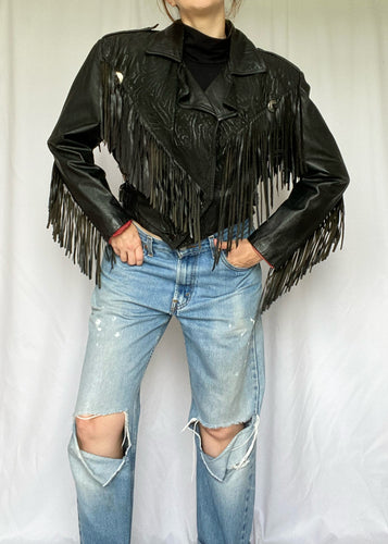 80's Fringe Black Leather Jacket