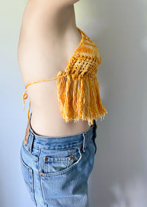 Yellow 70's Crochet Halter Top