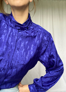 70's Vibrant Blue Embossed Blouse