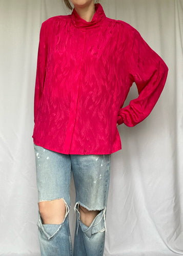 70's Vibrant Pink Embossed Blouse