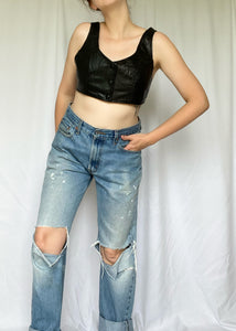 90's Black Leather Crop Top / Bralet