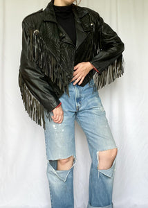 80's Fringe Black Leather Jacket