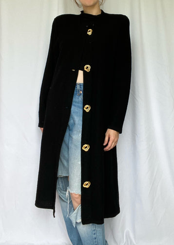 80's Black Wool Sweater Duster