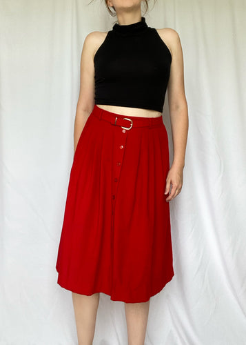 Red Belted Button Front Skirt