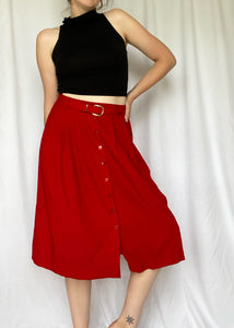 Red Belted Button Front Skirt