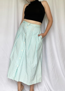80's Blue and White Striped Button Front Skirt
