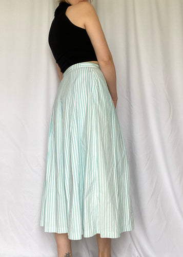 80's Blue and White Striped Button Front Skirt