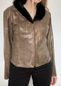 80's Faux Snake Zip-Up with Faux Fur Collar