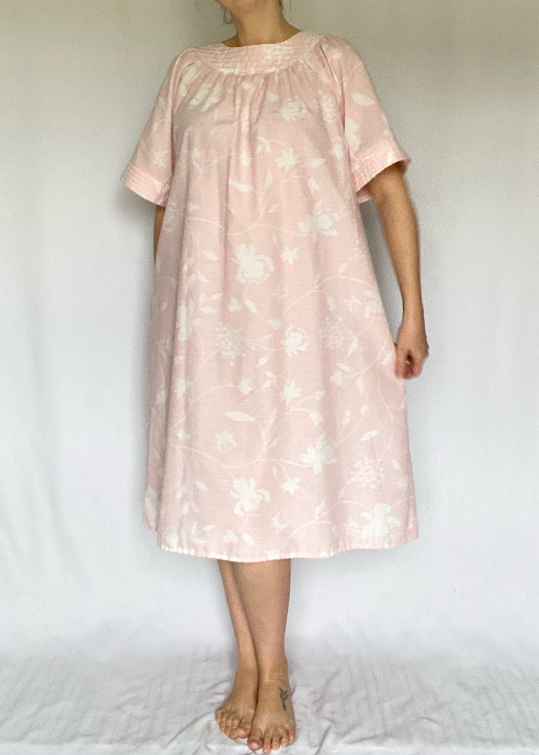 80's Pink Tropical Print Nightgown