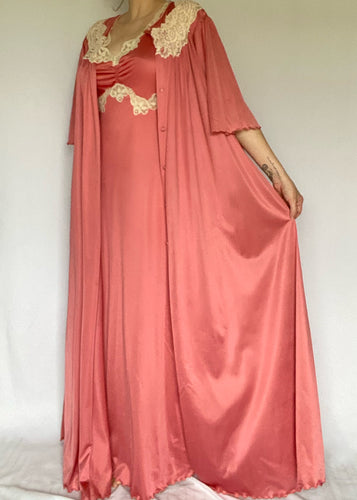 70s Pink 2PC Nightgown and Robe Set